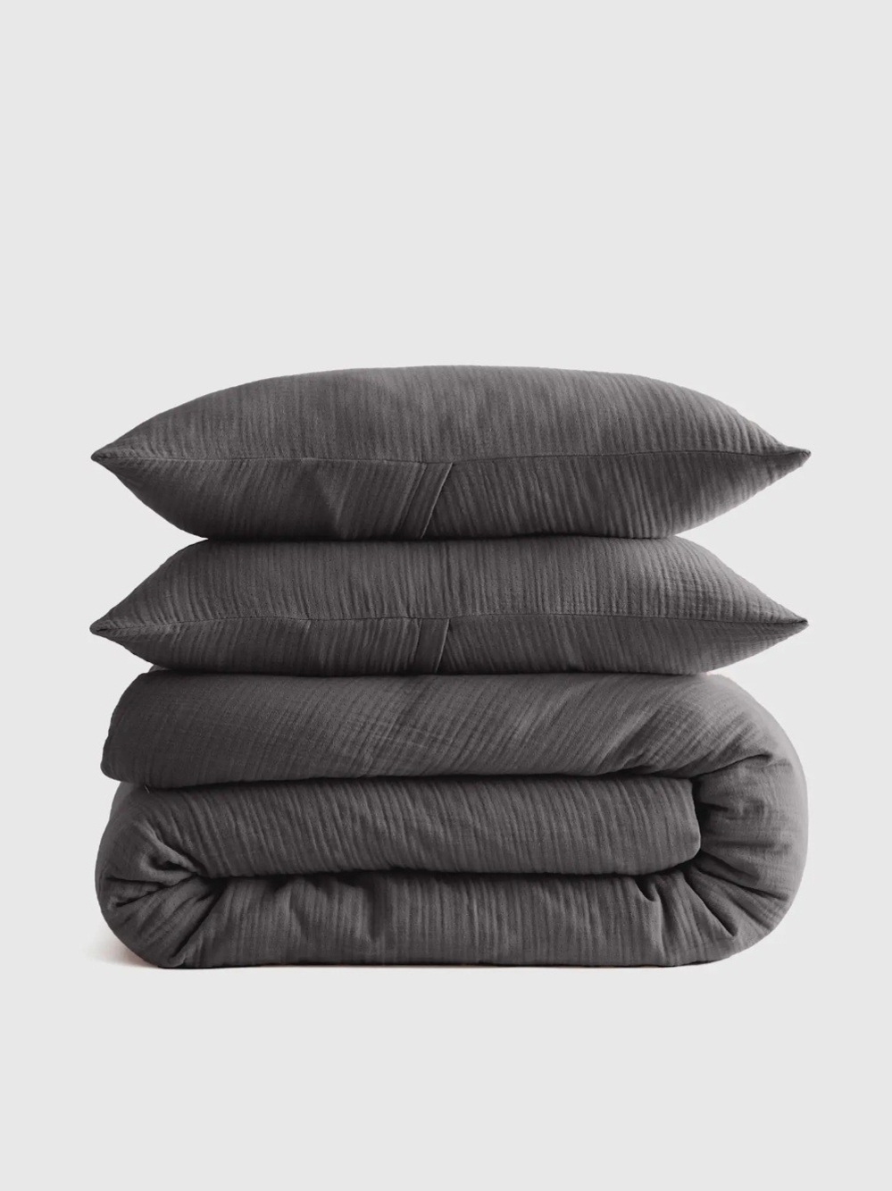 NIB Quince Organic Cotton Gauze 3pc Duvet Set, Full/Queen, Charcoal